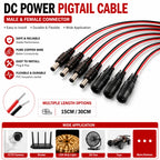 5.5 2.1mm Male Female DC Power Pigtail Connector Cable 12V 5A DC Barrel Plug Terminals for LED Strips CCTV Camera Power Adapter
