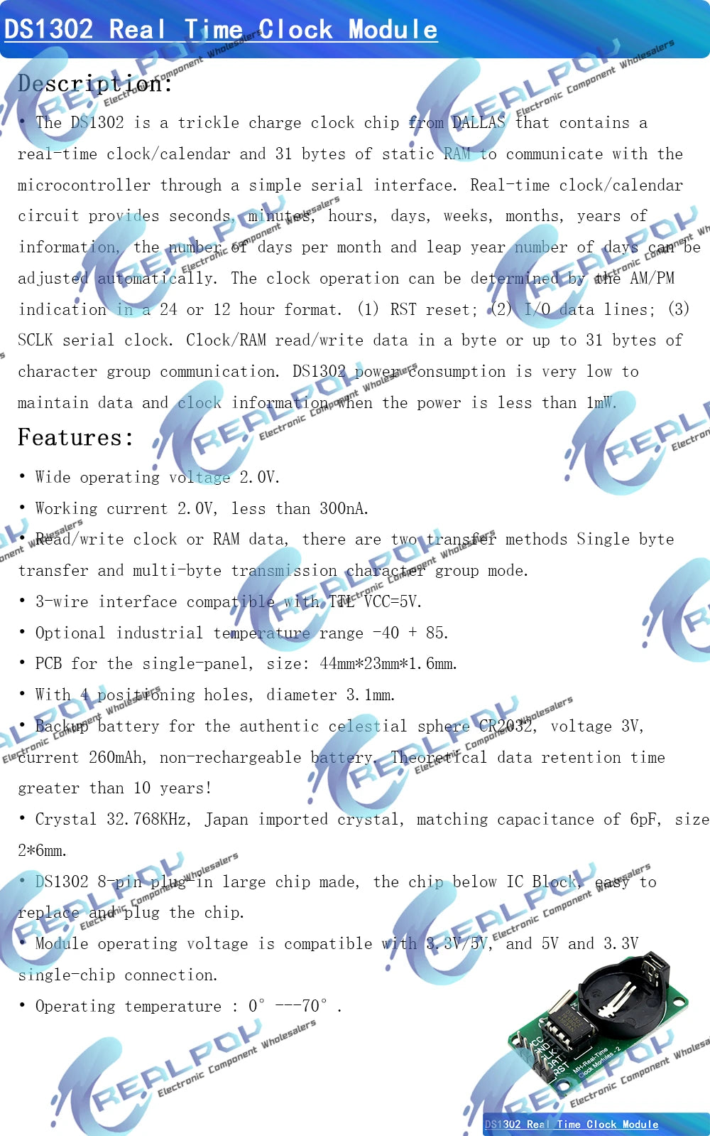 DS1302 / DS1307 / PCF8563 / DS3231 AT24C32 I2C IIC Memory 3.3V-5V Real Time Precision RTC Clock I2C Module DS3231SN for Arduino