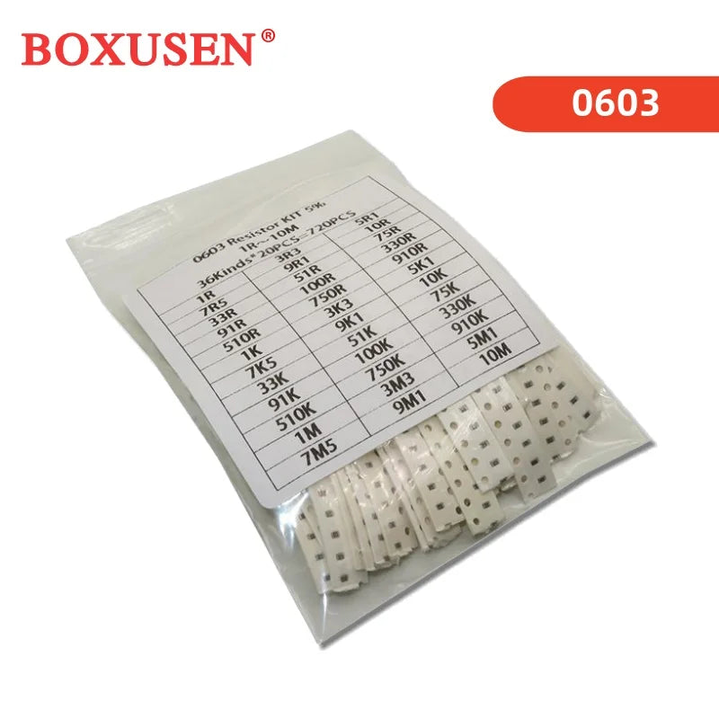 36Value * 20PCS =720PCS 0805 0603 1206 SMD Resistor Kit 1 ohm- 10M ohm Assorted Kit