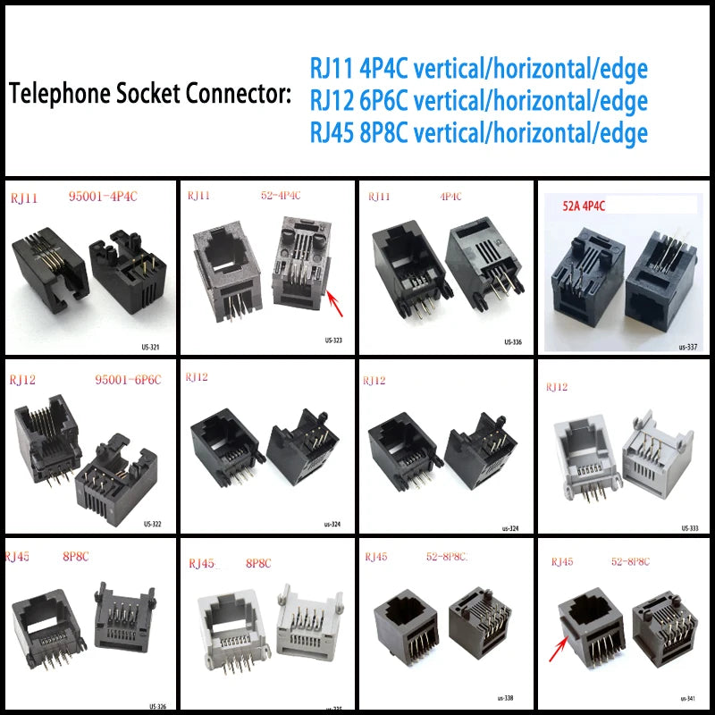 10PCS Telephone Socket Connector RJ11 RJ12 RJ45 Telephone Wifi Female Socket 2pin 4pin 6pin 8pin 4P4C 6P6C 6P4C 8P8C RJ45 Jack