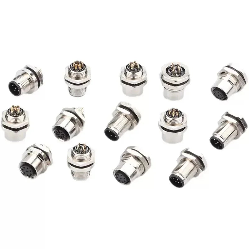 1pcs M12 4pin 5 8Pin Sensor Connector Panel Back Mount Waterproof Flange Socket Threaded Coupling Male&Female A Code Connectors