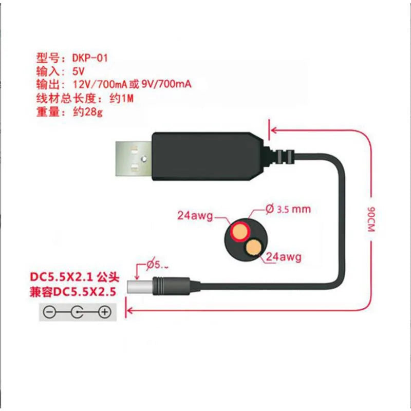 USB type a male 5V to DC 9V 12V Step Up Boost Line wire Cable Module Power Converter connector powerbank charging Cable Module
