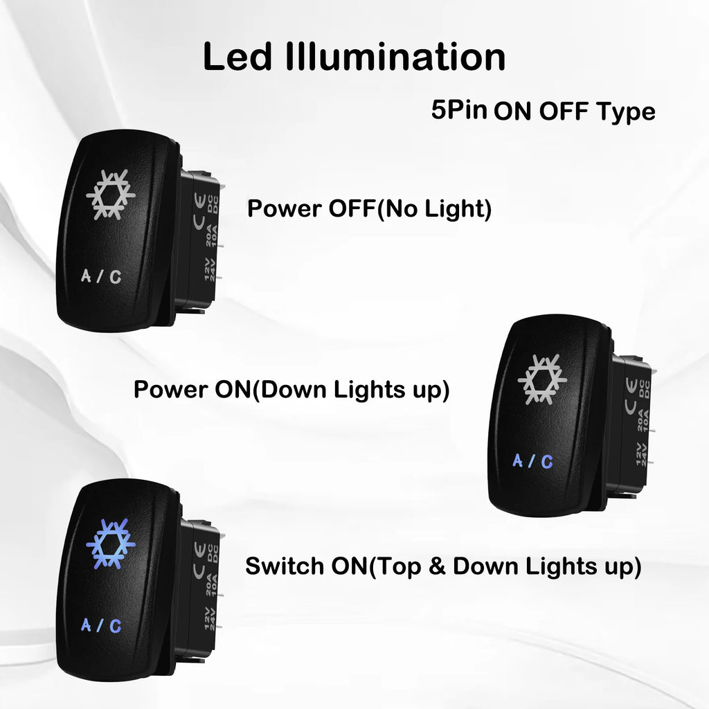 12V 24V Boat Trim Tabs Switch (ON)-OFF-(ON) Momentary Rocker Switch Waterproof Blue Light ON-OFF Toggle Switch With Harness