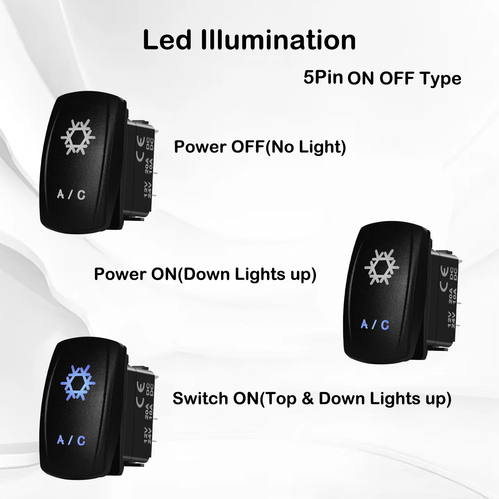 12V 24V Boat Trim Tabs Switch (ON)-OFF-(ON) Momentary Rocker Switch Waterproof Blue Light ON-OFF Toggle Switch With Harness
