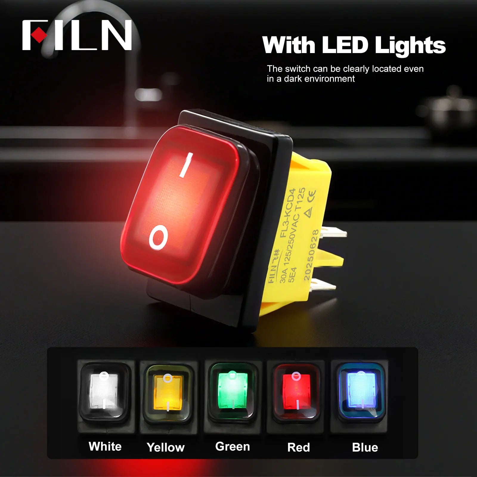 FILN Heavy Duty IP68 Waterproof LED Toggle Rocker Switch T8530A12V/220VRed/Blue/Green ON/OFF Ideal for Car & Marine Use