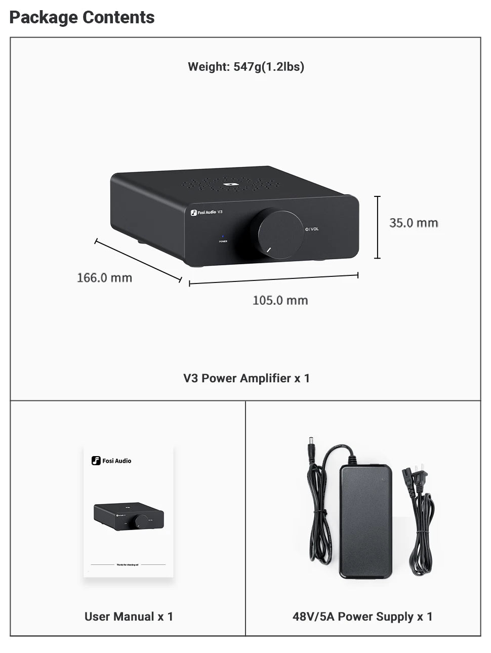 Fosi Audio V3 Stereo Power Amplifier 300W X2 TPA3255 Class D Mini Speaker Amp 2 Channel Audio Amplifier for Passive Bookshelf