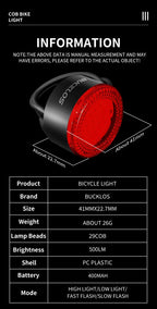 BUCKLOS COB Bike Taillights Headlight USB Rechargeable Bicycle Safety Warning Light MTB LED Front Rear Lantern Cycling Lamp Set