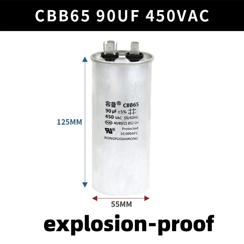 CBB65 450V Motor Capacitor Air Conditioner Compressor Start Capacitor 5uF 6uF 20uF 25uF 30uF 35uF 40uF 45uF 50uF 60uF 70uF