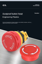 16mm Plastic Emergency Stop Switch Self Locking Latching Button Red Mushroom Head Switch for Equipment Lift Elevator Latching