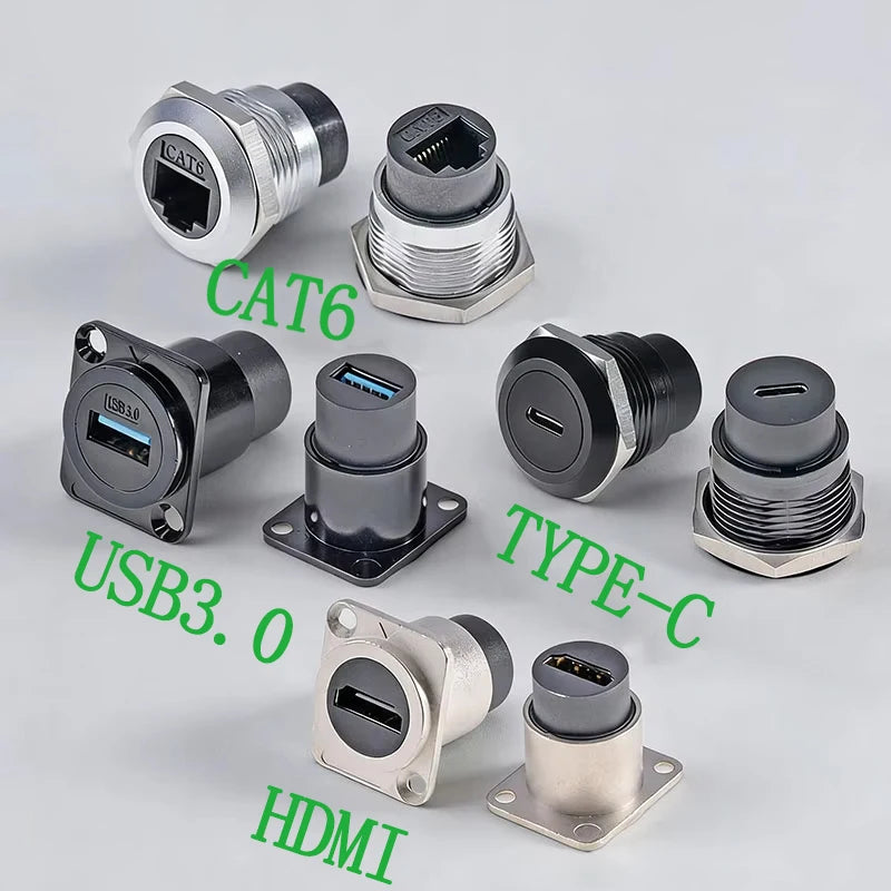 1PC Metal D Type Module RJ45 CAT6&USB 2.0/3.0&Type C&HDMI-Jack Socket Through Network Panel Mounting Electronic Connector