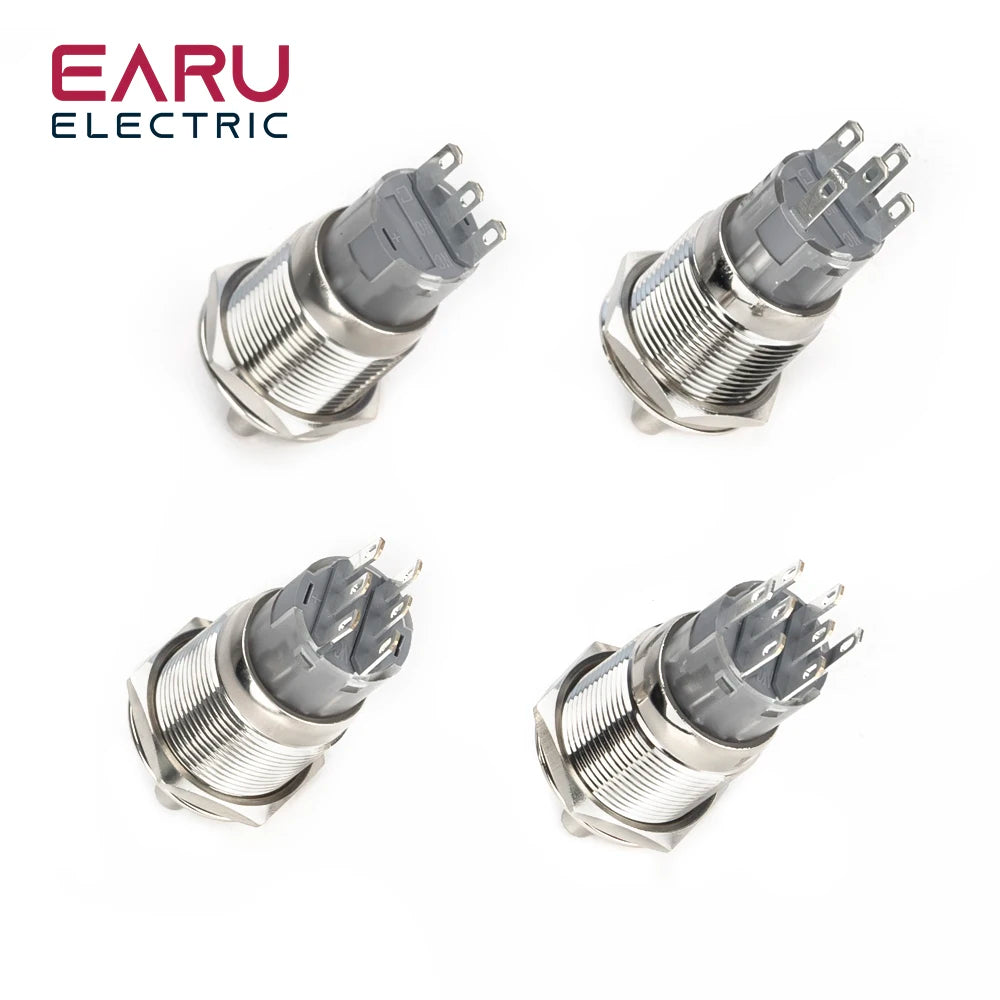 16MM 19MM 22MM Self-return Self-locking Waterproof DPDT Illuminated Metal Selector Knob Rotary Switch 2 3 Position LED Lamp Red