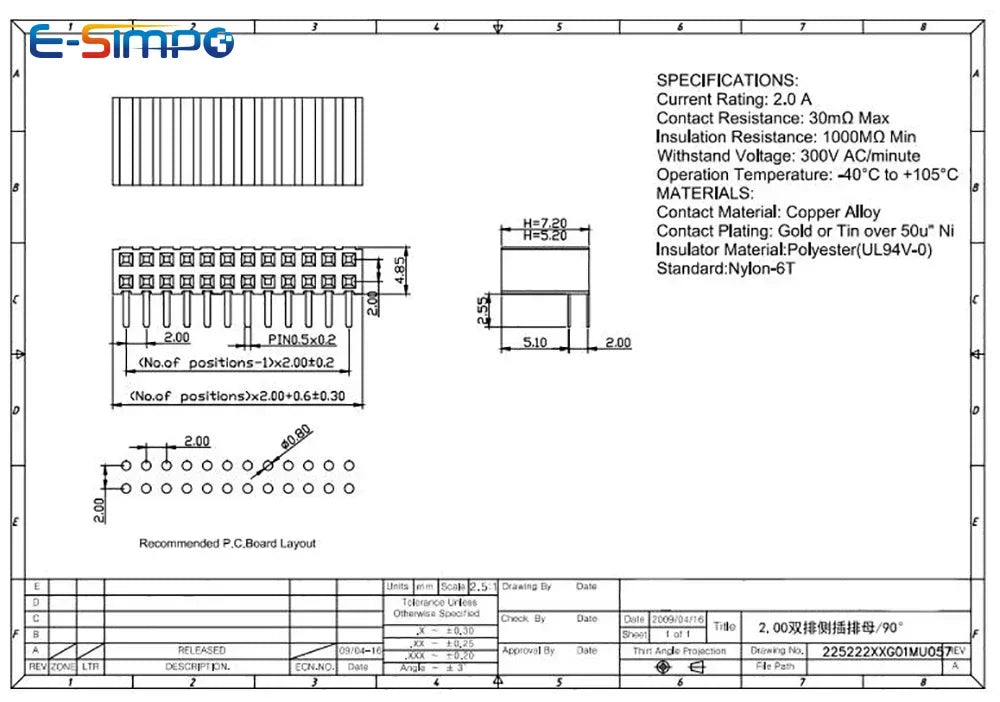 10pcs 2.0mm Side Insertion Right Angle Double Row 2X4/5/6/8/9/10/12/20/22/40P PH7.2 gold-plated PCB Female Pin Header