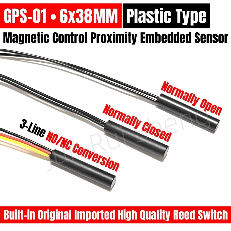 5PCS High Power GPS-01 6*38MM Waterproof Magnetic Contact Reed Switch 1A 160V 220V Normally Open/Closed NO NC Embedded Sensor