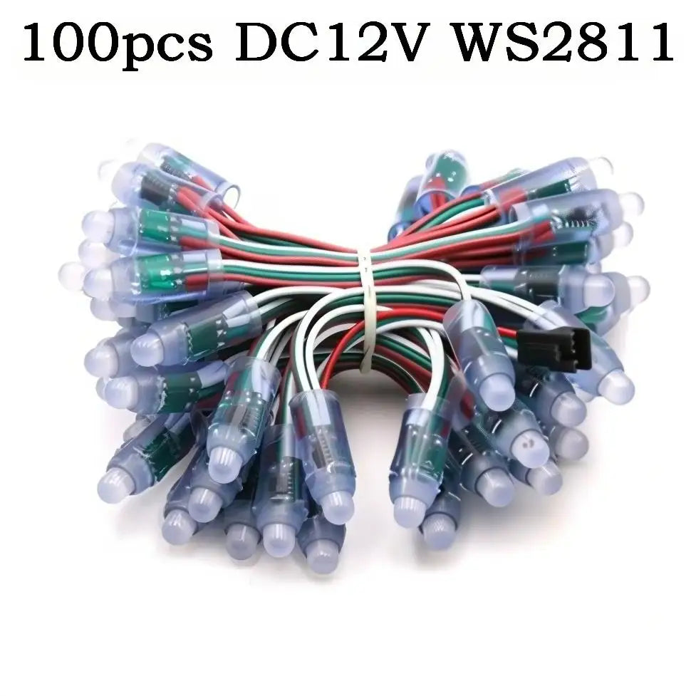 DC5V/12V 12mm WS2811 RGB Digital Addressable LED Pixel String Lights IP68 Waterproof Full Color LED Module Light 50/100/200pcs