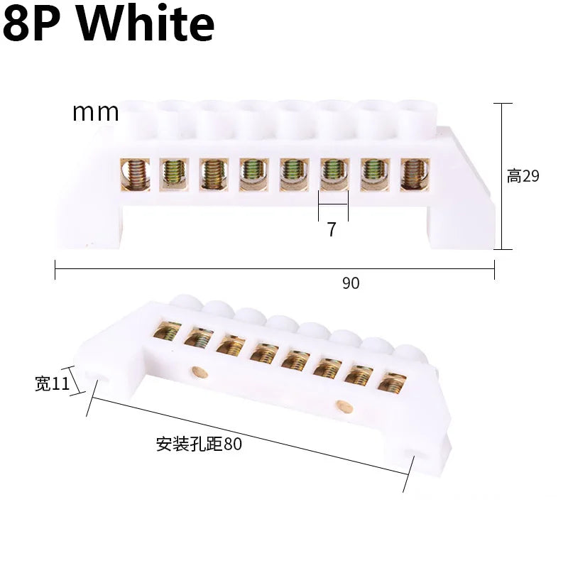 Blue White Green Bridge Design Zero Line 4-12 Pole Screw Brass Copper Grounding Strip Terminal Block Connector Earth And Neutral