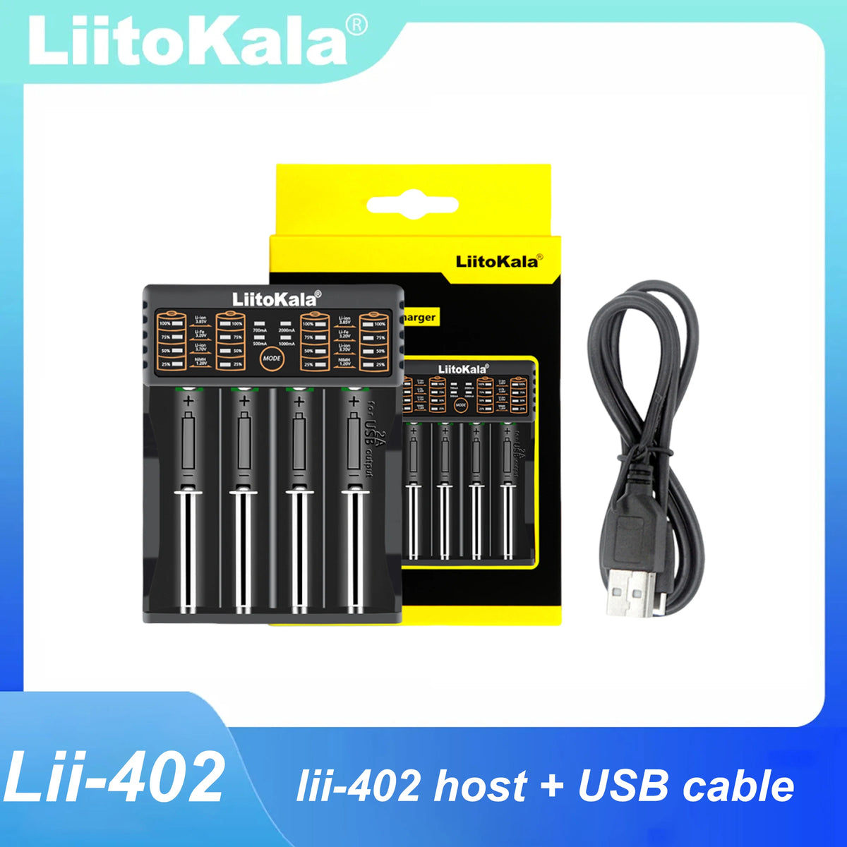 Liitokala Lii-402 Battery Charger for 18650 26650 16340 25500 14500 1.2V 3.7V 3.2V 3.85V AA/AAA NiMH Battery