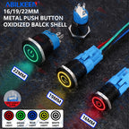 ABILKEEN 16/19/22MM Black Shell Metal Push Button Switch 1NO1NC Momentary/Latching Power Control Push Button with LED Light