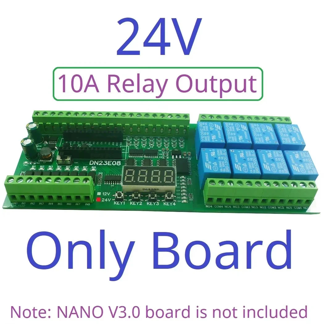 Arduino NANO V3.0 IO Board DC12V/24V RS485 8CH Relay 4-20mA 0-10V Analog Input Opto Isolated Simple PLC Timer Module