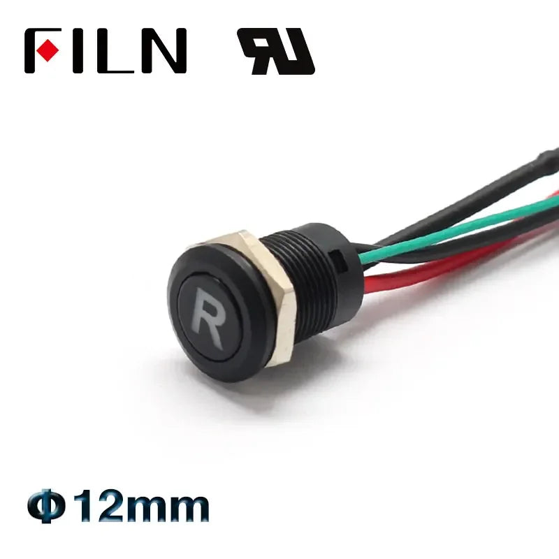 12mm 12V IP65 Symbol Push Button Switch Waterproof Plastic Button Momentary  for Racing Car & Boat - Dashboard Warning