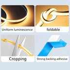 8mm Ultra Thin COB LED Strip DC12V/24V 0.5m-5m Flexible Tape with DC Plug 2pin Wire for Bedroom Living Room Cabinet Party Decor