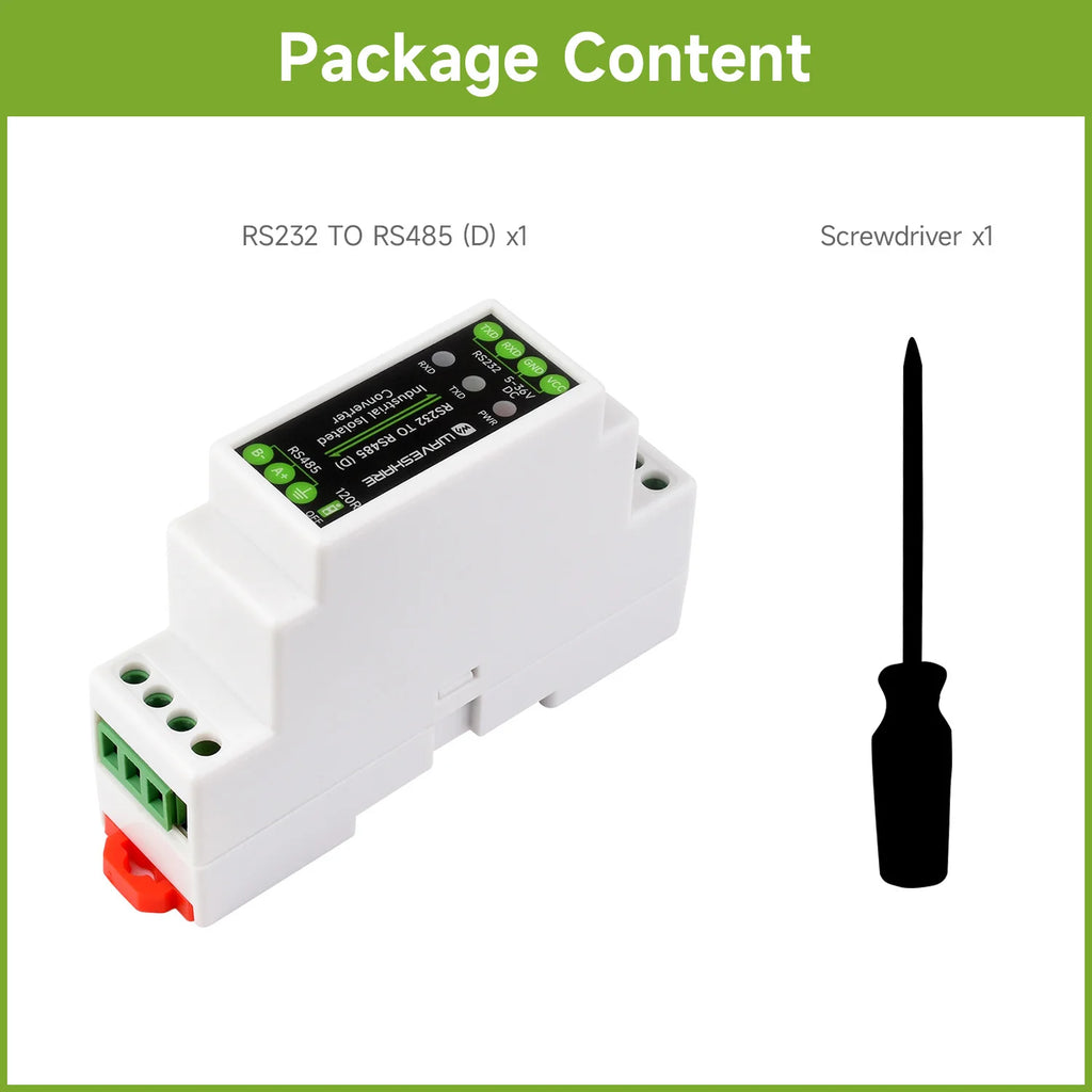 Waveshare RS232 To RS485 Converter (B), Active Digital Isolator, Rail-Mount support, 600W Lightningproof & Anti-Surge 6~36V DC