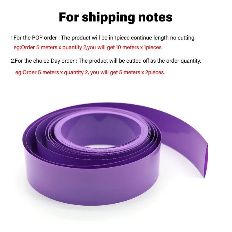 23mm~130mm Purple PVC Heat Shrink Tube Pack 18650 Lipo Battery 1M~20M Insulated Film Wrap Lithium Case Protection Cable Sleeve