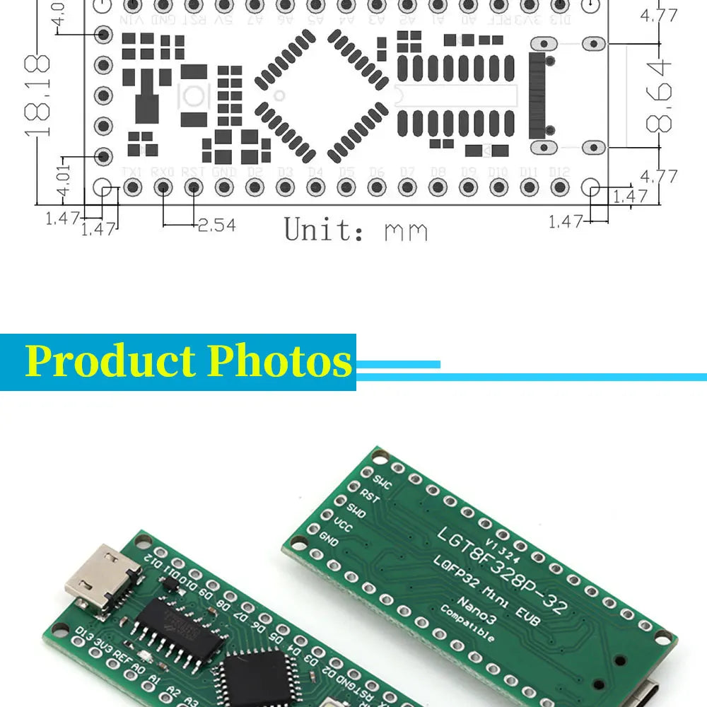 LGT8F328P-LQFP32 MiniEVB TYPE-C MICRO USB Compatible With ATMEGA328 Nano V3.0 LGT8F328P CH9340C / HT42B534-1 SOP16 For Arduino