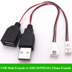 1/5/10Pcs/lot USB Male/Female to XH2.54 /PH2.0/1.25mm Female Plug adapter cable  2P 26AWG 20CM Toy Fan drone connector cable