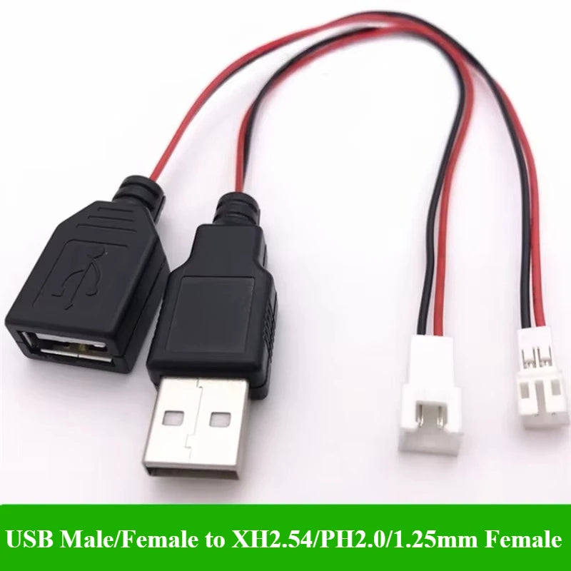 1/5/10Pcs/lot USB Male/Female to XH2.54 /PH2.0/1.25mm Female Plug adapter cable  2P 26AWG 20CM Toy Fan drone connector cable