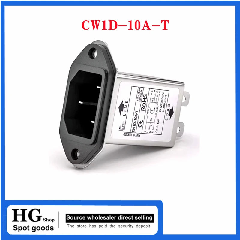 Single-phase T-socket AC 220V anti-interference EMI purifier CW1D-T 3A 6A 10A -T power supply filter  CW1D-6A-T CW1D-10A-T