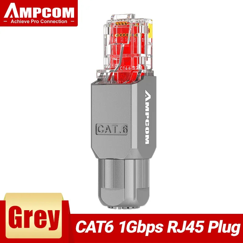AMPCOM Tool Free RJ45 Connector, No Crimp Tool Less UTP 1000Mbps CAT6/CAT6A Modular PLug for Stranded Solid Lan Ethernet Cable