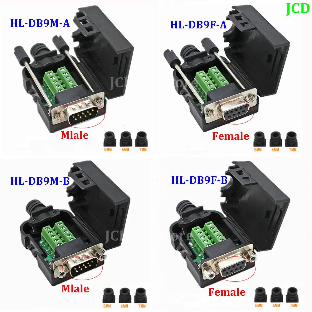 RS232 RS485 DB9 Connector Male Female 9 Pin Breakout Terminals COM Connector D-SUB Terminals 21-24 AWG Wire Solderless Connector