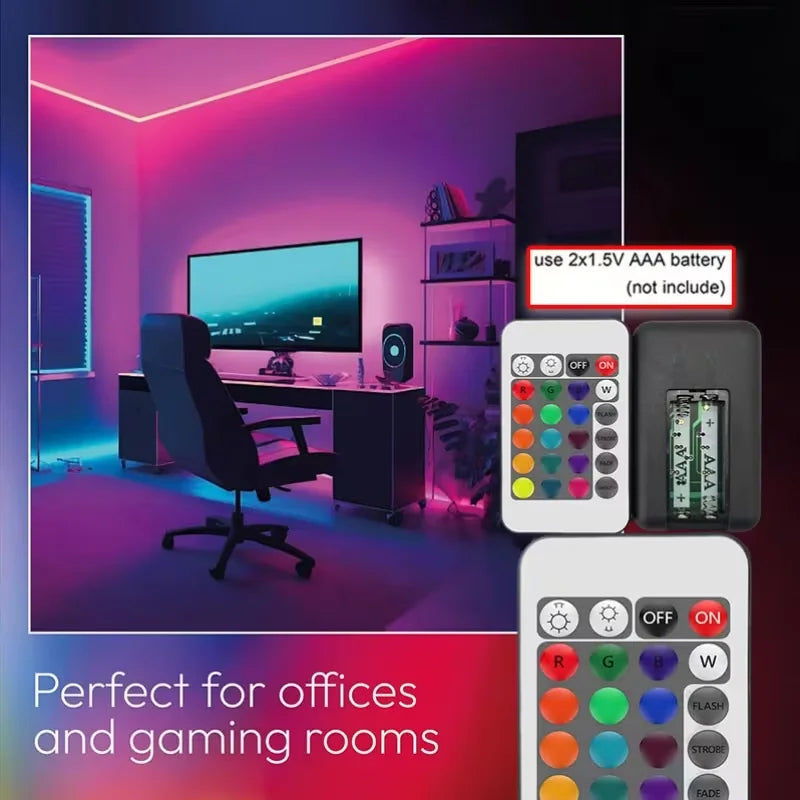 1 Roll of Low-Voltage 5V Flexible Rgb Color-Changing Neon Led Light Strip, USB Interface, with 24-Key Multi-Function Controller, Can Switch Light Colors and Adjust Light Brightness, Used for Gaming, Electric Car Decora