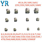 10PCS 4V 6.3V 10V 16V 25V 35V 50V 63V 100V SMD Aluminum Electrolytic Capacitor 1UF 10UF 22UF 47UF 100UF 220UF 330UF 470UF 1000UF