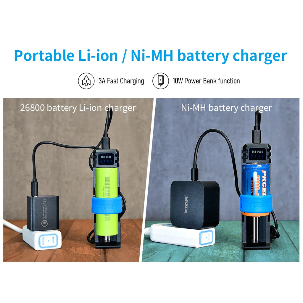 XTAR 26800 Battery Charger QC PD USB C 3A Fast Charging 21700 26650 26800 NiMH D Batteries 10W Power Bank 18650 Charger SC1 PLUS