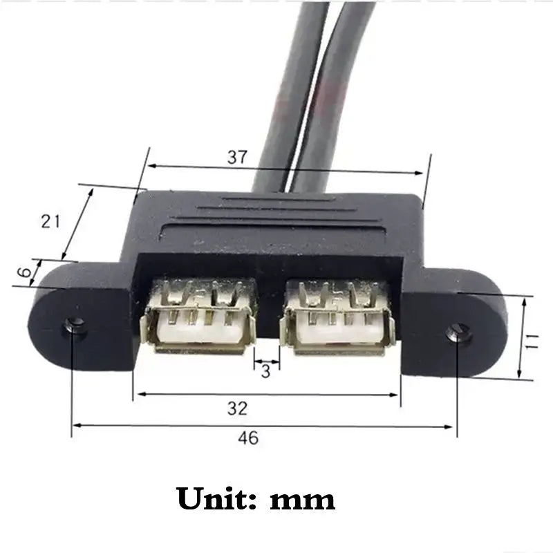 Motherboard 9-Pin to Dual Port USB 2.0 A Female With Ear Screw Hole Panel Data Extension Cable DuPont 2.0/2.54mm 9Pin Terminal