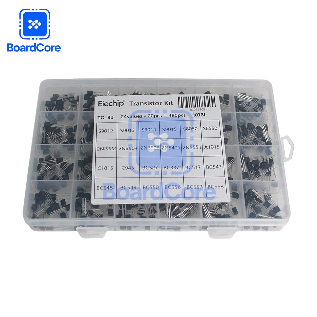 200/480pcs Transistor Kit 2N2222 2N3904 S8050 BC327 BC337 BC547 BC548 BC549 BC557 BC558 A1015 C945 PNP/NPN TO-92 Transistors Set