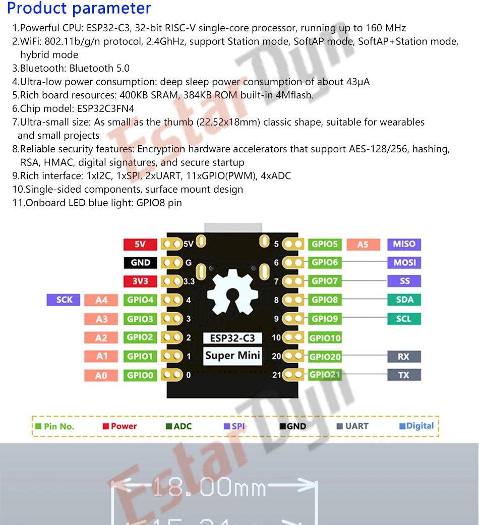 HWGATL ROBOT ESP32-C3 Development Board ESP32 C3 SuperMini WiFi Bluetooth For Arduino