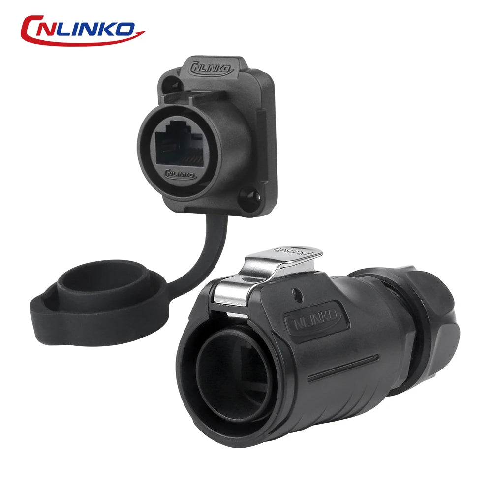 CNLINKO LP20 PBT Plastic IP68 Waterproof RJ45 Cable Signal Connector CAT6 Panel Mount Socket Plug Network Ethernet Interface