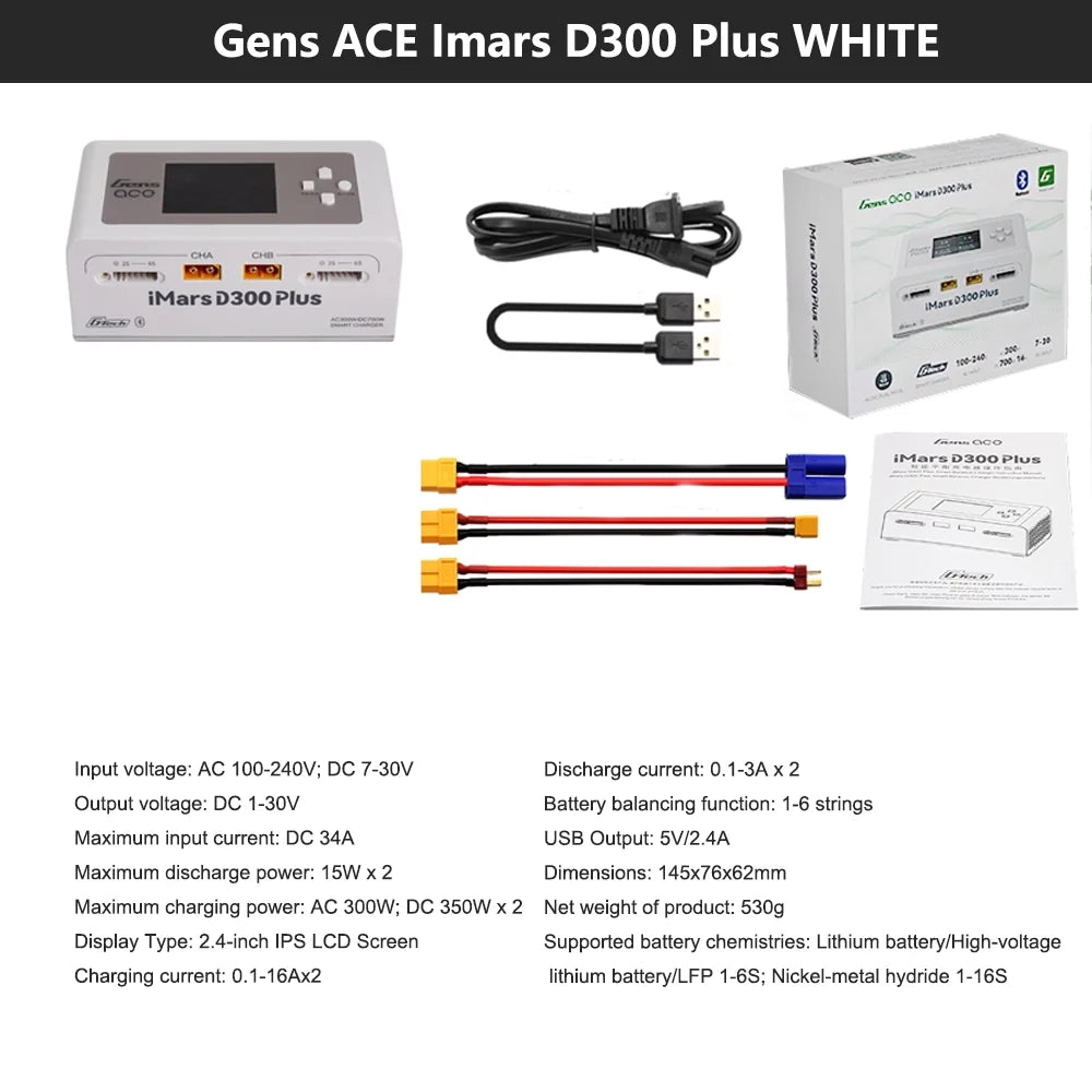 Gens Ace IMARS D300 PLUS Lipo Battery Charger Dual Channel Intelligent Balanced Charger 6S Battery AC300W