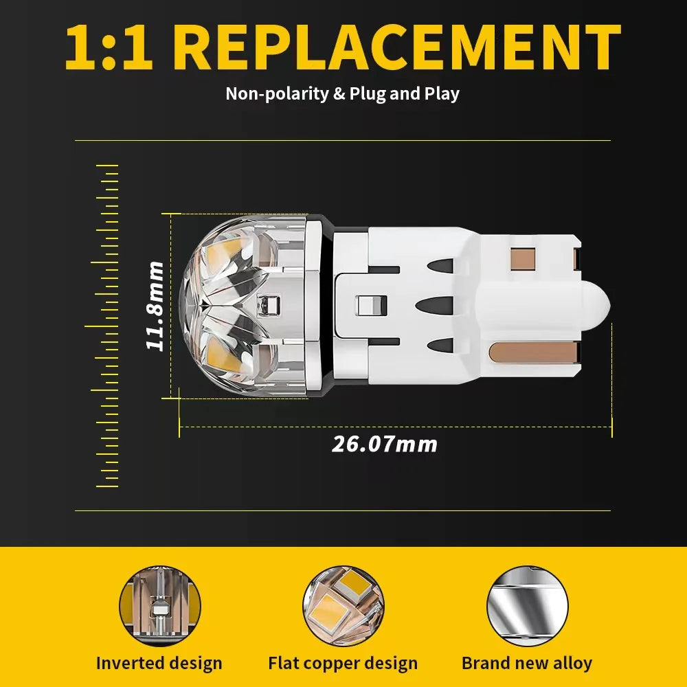 2Pcs Super T10 W5W Led Car Light Nichia 3030 Emc Chips Non-polarity Lamp Bulb Auto Dome License Plate Lighting White DC12-50V