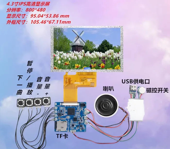 IPS 4.3 inch 40PIN HD TFT LCD Capacitive Touch Screen Module NV3047 GT911 IC 800*480 RGB 24Bit Interface HDMI-compatible Board