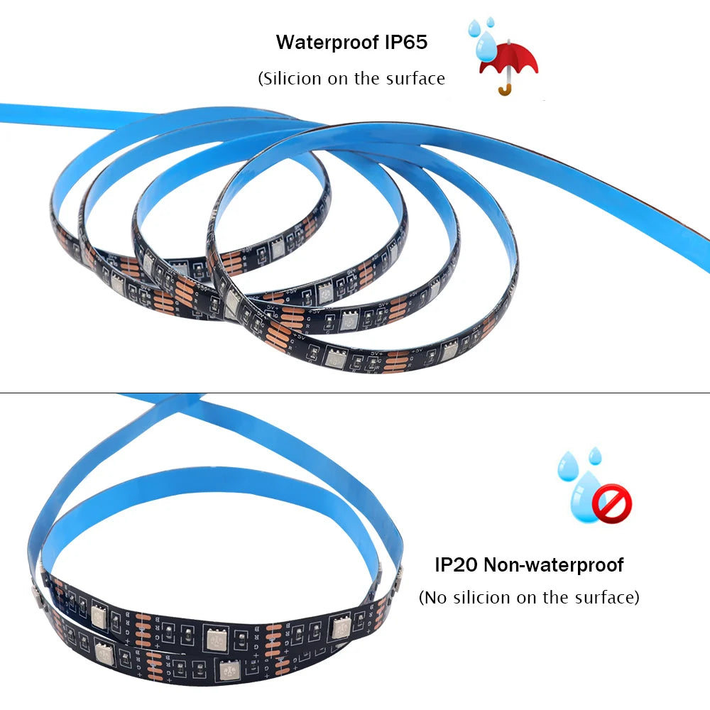 5V LED Strip Lights RGB 5050 3AA Battery Powered Flexible LED Light Strip with Remote Control for TV Backlight Bars Cabinets