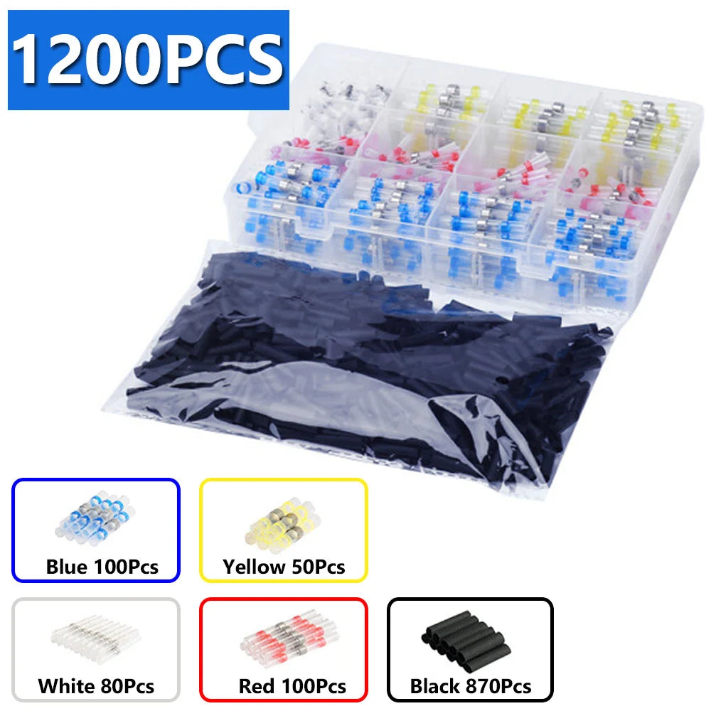 280/1200pcs Solder Sealed Wire Connectors Heat Shrink Solder Butt Connectors Solder Connector Kit Automotive Marine Insulation
