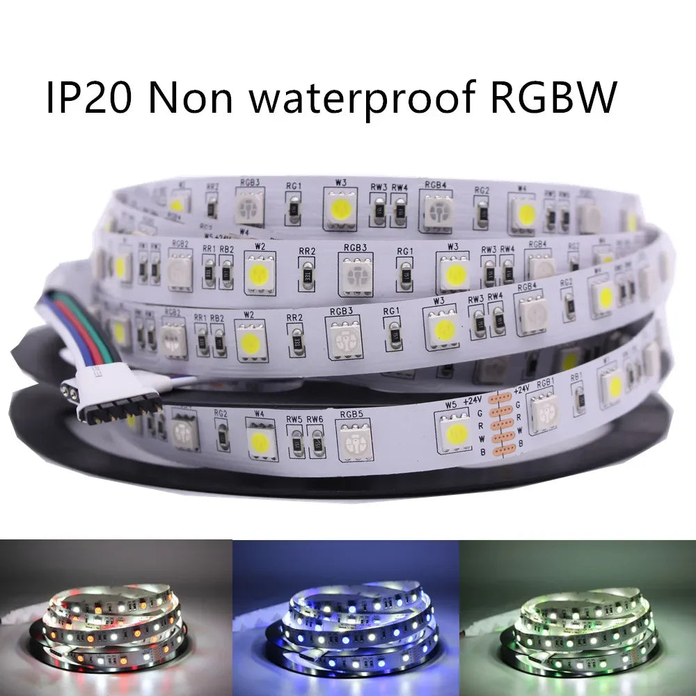 SMD 5050 LED Strip 5M 60led/m DC 12V 24V Flexible Ribbon Diode Tape 4000K NW RGB White Warm White Red Green Blue Yellow Light