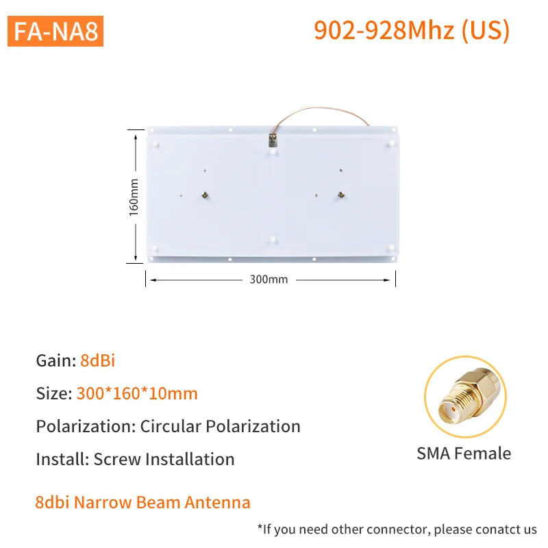 8dBi PCB Directional UHF RFID Reader Antenna Narrow-Angle Beam Antenna Access Control UHF RFID Narrow Beam Antenna