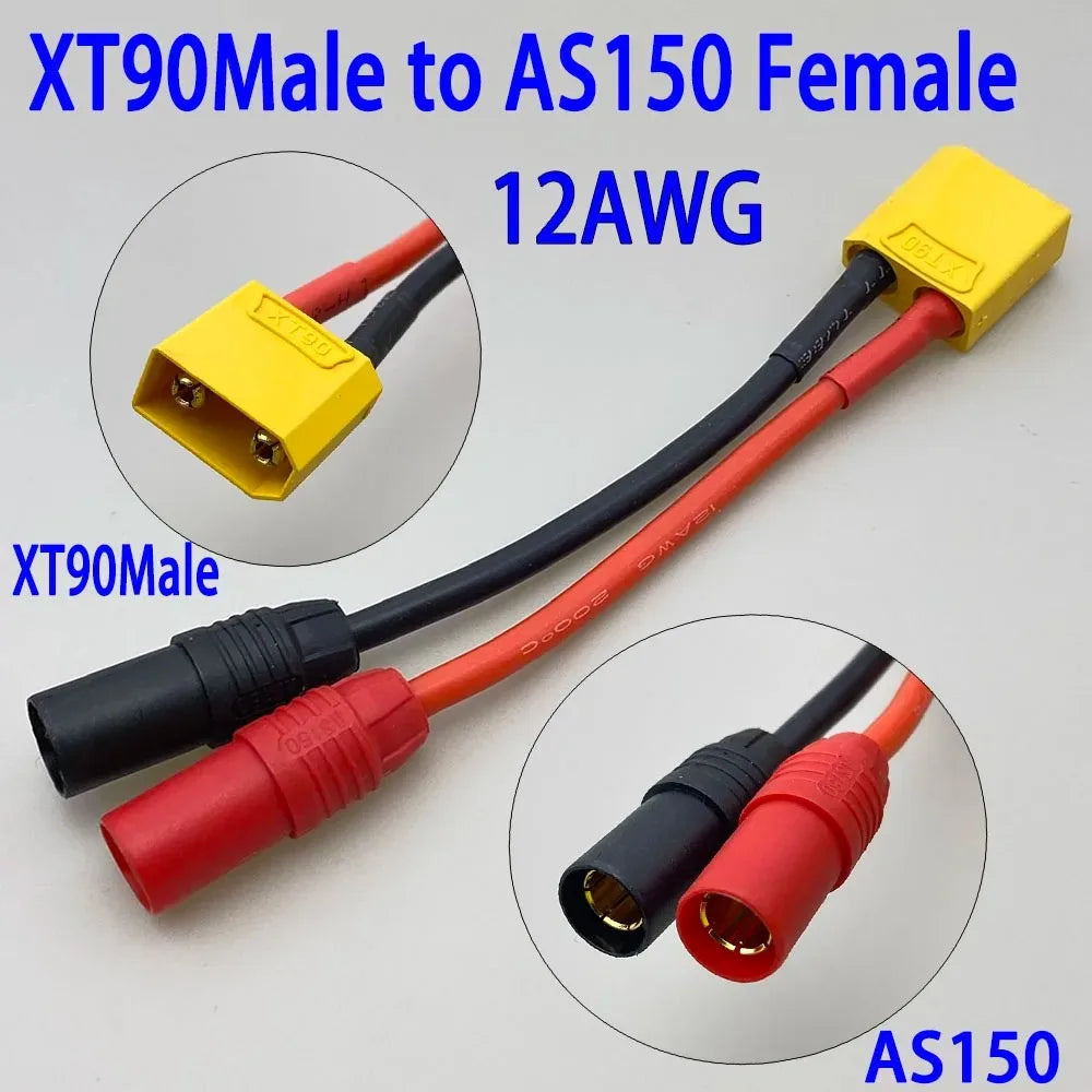 AS150 XT150 Male/Female To XT60 XT90 Plug DC Power Conversion Cable Connector 12AWG 10cm Silicone Wire Suitable for RC Batteries