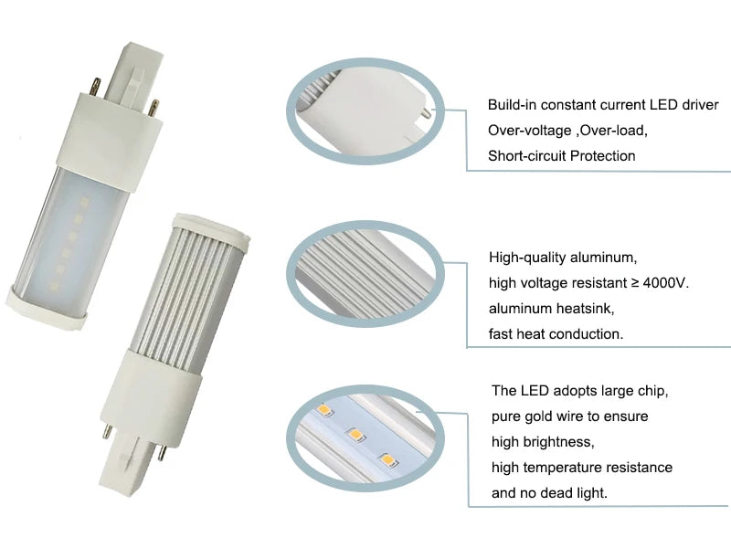 2PC G23 LED Bulb Bar Tube 2Pin 3W 4W 5W CFL PL-S 7W-13W Replacement 110V/220V 3000K/4000K/6000K White G23 Plug Saving Light Lamp