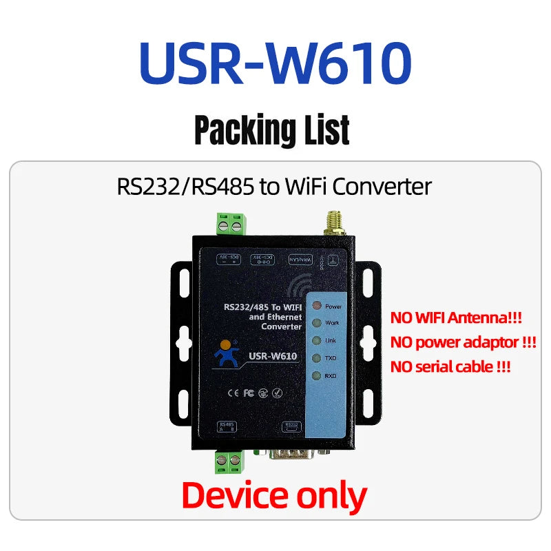 RS485 RS232 Serial to WiFi Device Server Modbus RTU to TCP Ethernet Converter Support Wireless Modbus Gateway Port PUSR USR-W610