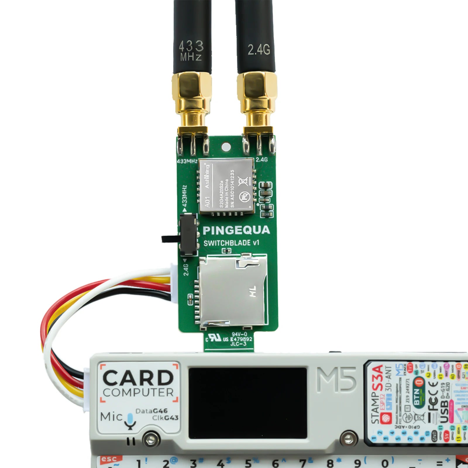 PINGEQUA M5Stack Cardputer RF 3-in-1 Board, NRF24L01+ PA/LNA & CC1101 Sub-GHz Transceiver with MicroSD Slot - Plug & Play